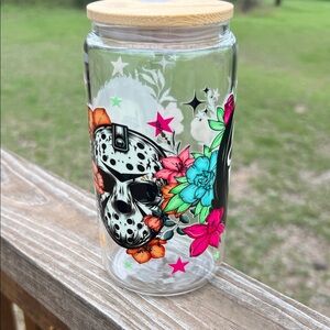Colorful Floral sppoky Glass Jar